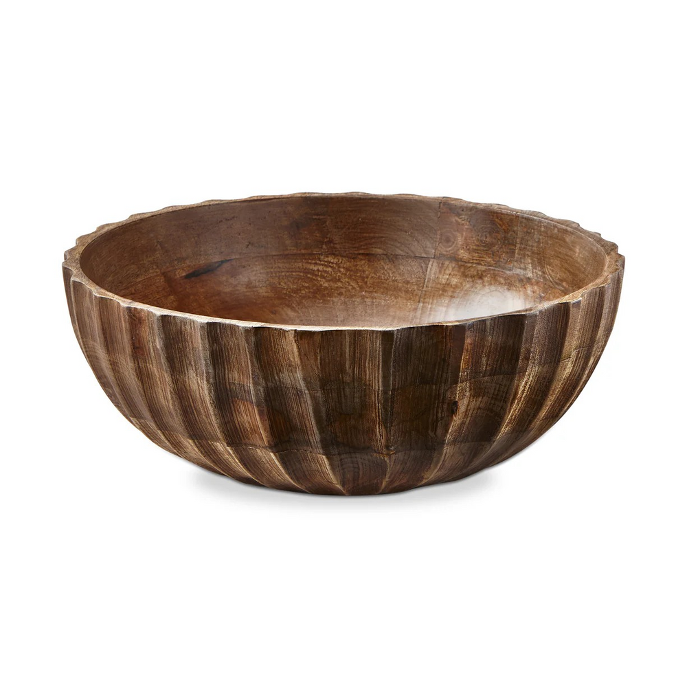 Artisan Fluted Wood Centerpiece Bowl