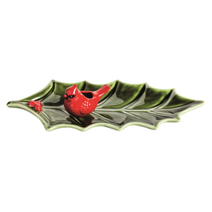 Festive Hoiliday Holly tray with cardinal toothpick holder
