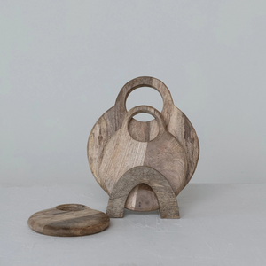 Artisan Mango Wood Serving Board Set with Handles & Stand - Includes 3 Boards & Stand