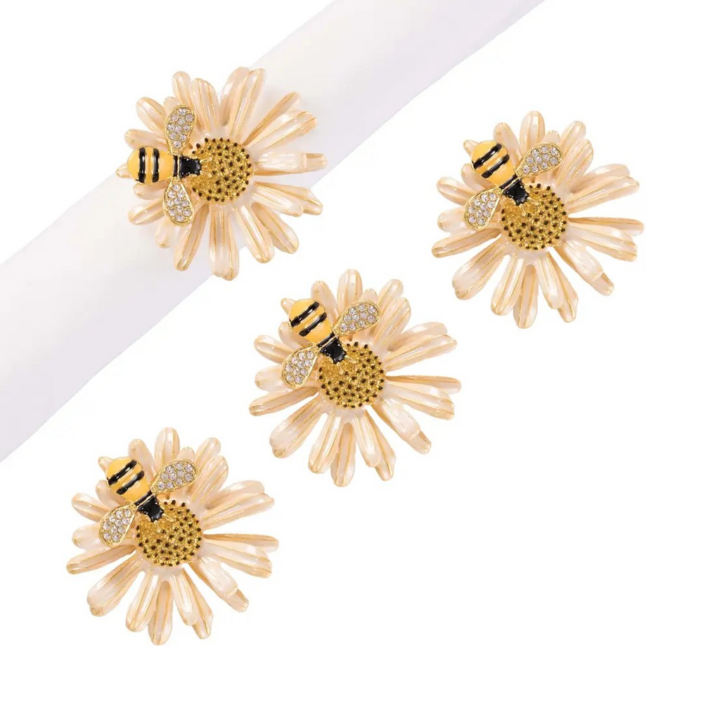 Daisy & Bee Floral Napkin Ring Set 4