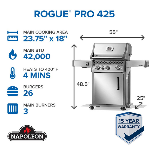 Rogue PRO 425 SIB - Stainless Steel Grates - Choose Propane or Natural Gas
