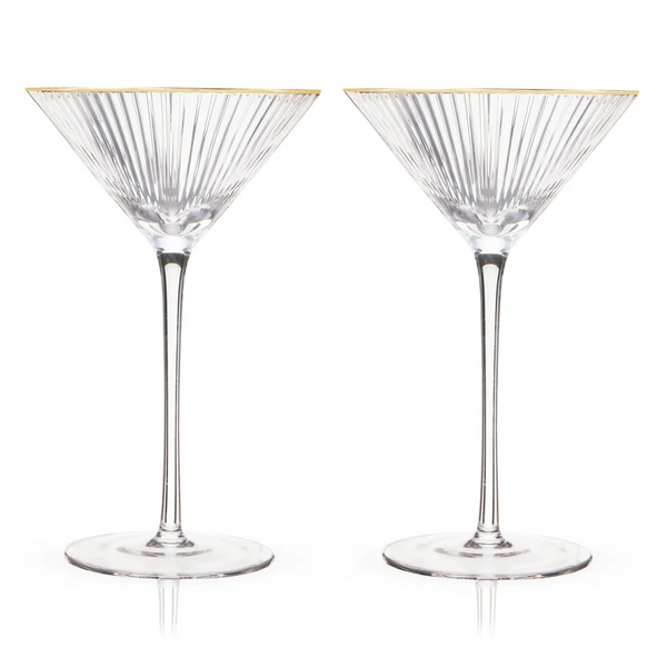 Deco Meridian Gold Rimmed Crystal Martini Glasses Set of 2