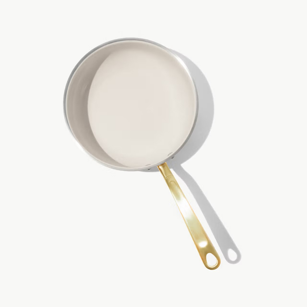 Made In CeramiClad Saucier W/ Lid and Antique Brass Handle - 3 QT