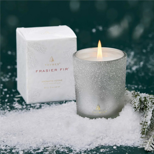 Thymes Frasier Fir Flocked Glass Votive