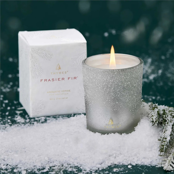 Thymes Frasier Fir Flocked Glass Votive