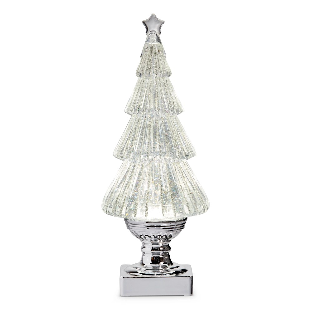 12.25" Lighted Flat Tree with Silver Swirling Glitter