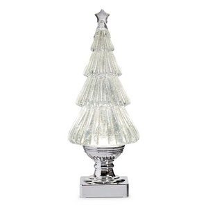 12.25" Lighted Flat Tree with Silver Swirling Glitter