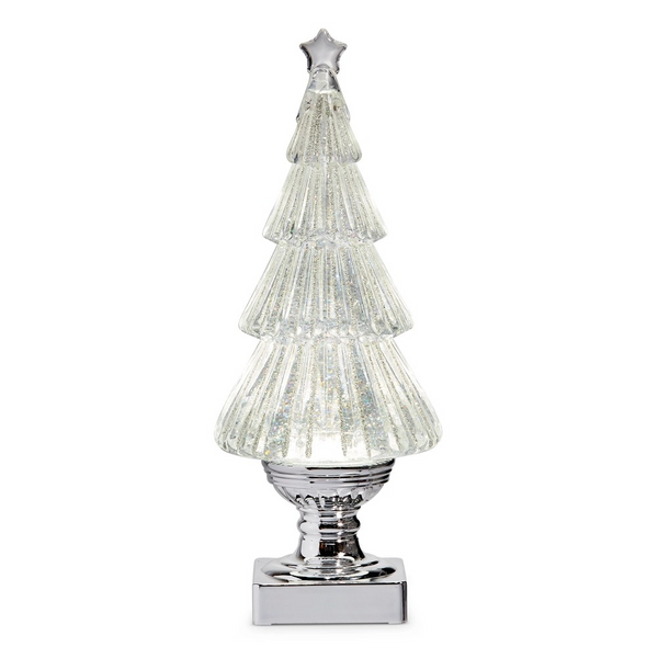 12.25" Lighted Flat Tree with Silver Swirling Glitter