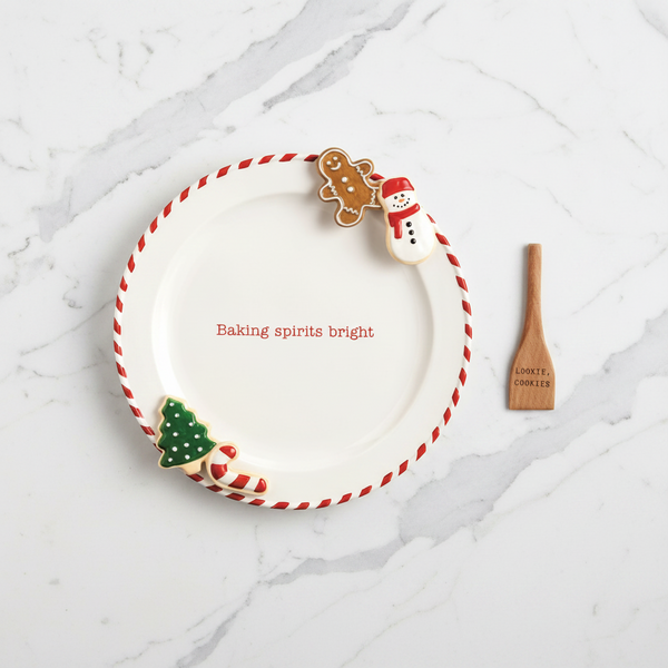 White Christmas Cookie Platter with red edging