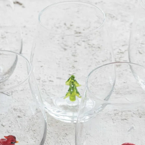 Holiday Glass Figure inside Stemless Wine Glass-8 Styles to Choose