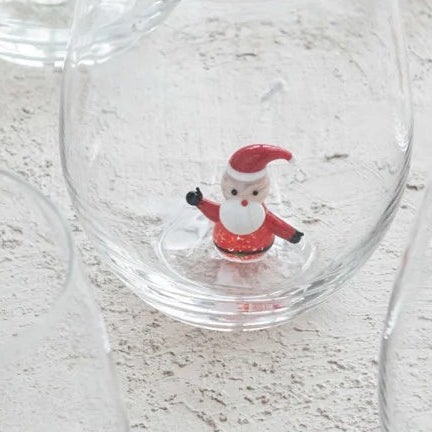 Holiday Glass Figure inside Stemless Wine Glass-8 Styles to Choose