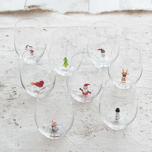 Holiday Glass Figure inside Stemless Wine Glass-8 Styles to Choose
