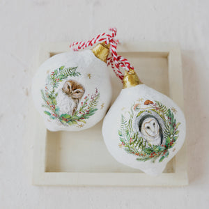 Woodland Owl Paper Mache Ornament-Choose from 2 Styles