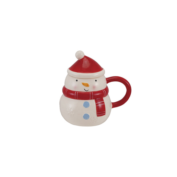Hand Painted Snowman Mug with Hat Shaped Lid