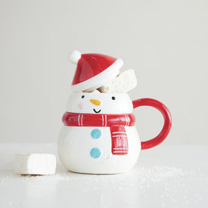 Hand Painted Snowman Mug with Hat Shaped Lid