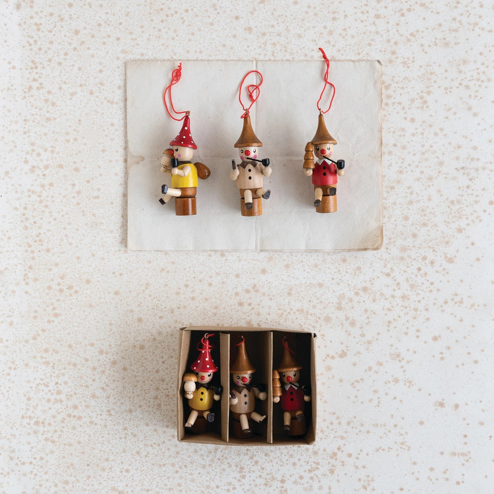Wood Woodsman Ornaments, Multi Color, Boxed Set of 3