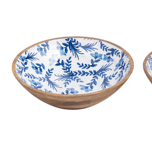 Blue Floral Wooden Bowl - Choose from Small or Large