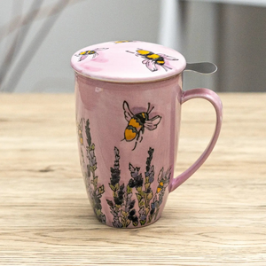 Spring Honeybee Design Tea Mug with Lid and Infuser For Loose Leaf Tea