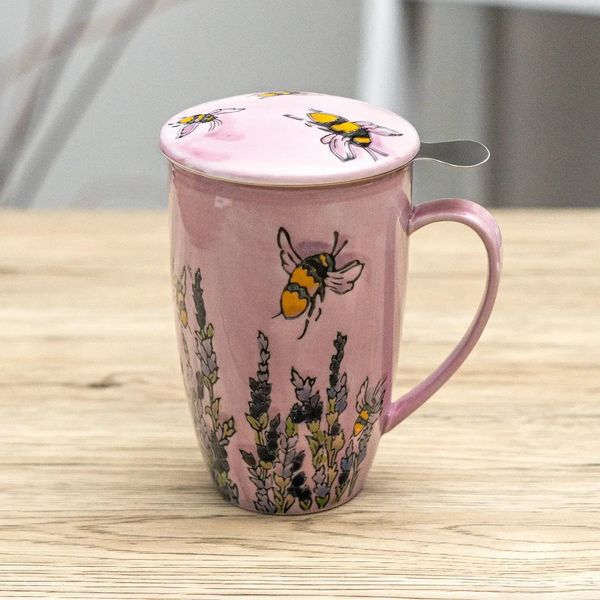 Spring Honeybee Design Tea Mug with Lid and Infuser For Loose Leaf Tea